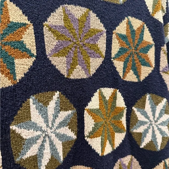 Byford of London - Vintage Silk Cotton Blend Navy Geometric Knit Sweater - XL - Picture 4 of 4
